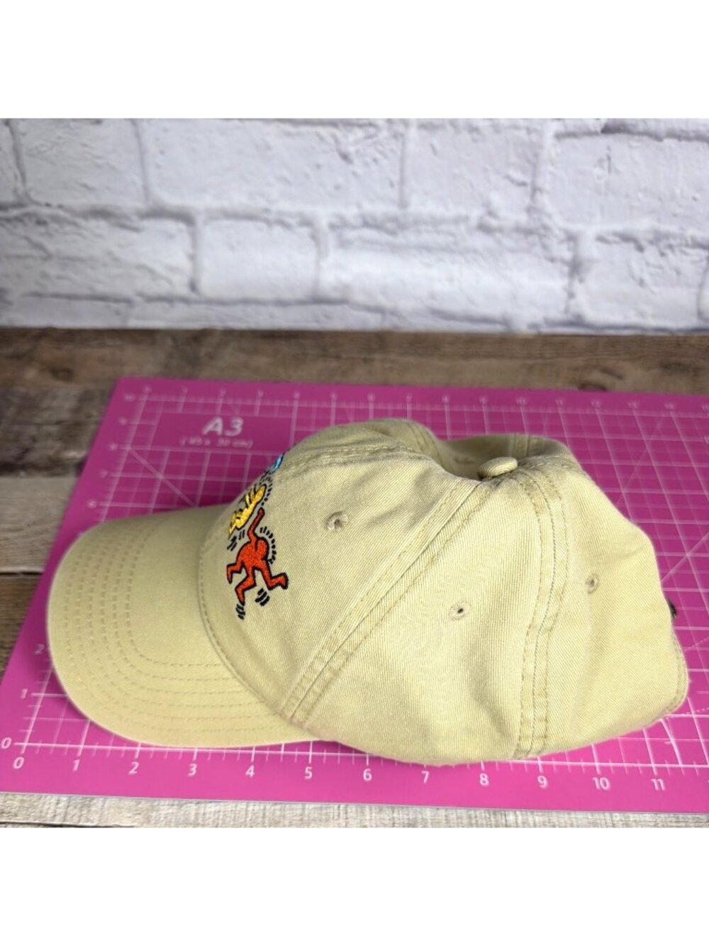 Keith Haring Dancing Figures Adjustable Baseball Cap Khaki Tan Dad Hat Cotton - Picture 10 of 12
